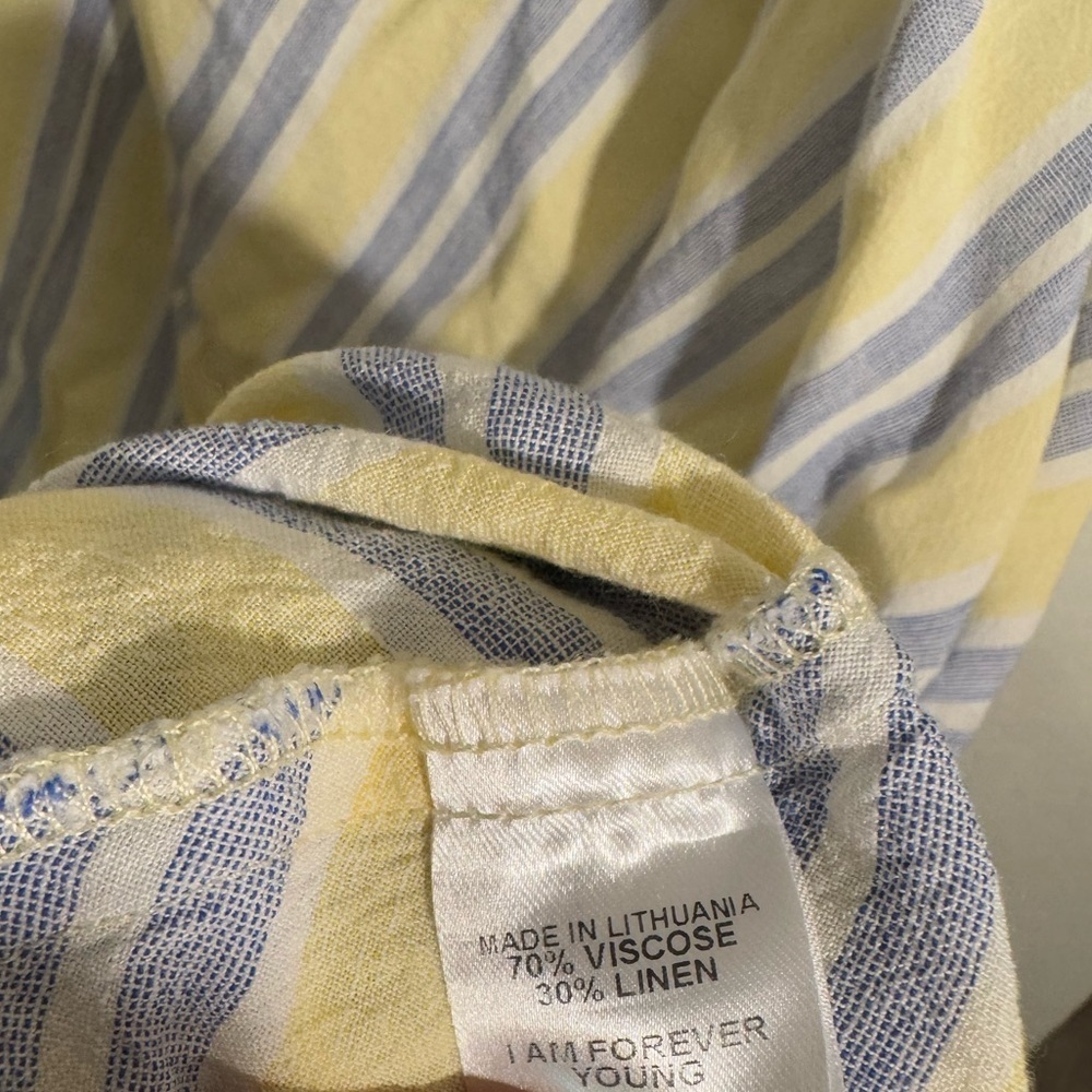 Flax Adjustable Spaghetti Strap Striped Linen Ble… - image 6